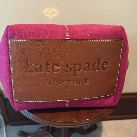 Kate Spade   Wool bag  tote  shoulder bag wool/leather trim  fuchsia/light brown - Picture 13 of 17